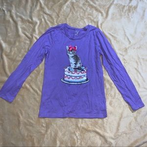 Purple Cat Birthday Cake Long Sleeve Kids Shirt
